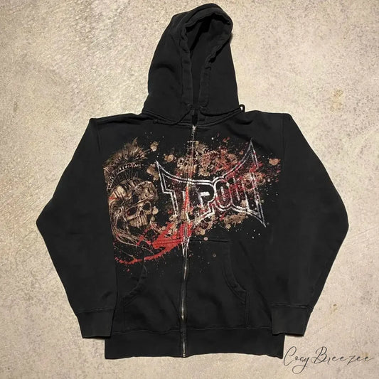 Letter Graphic Retro Hoodie black 1 / S hoodies-241228
