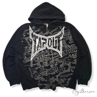 Letter Graphic Zipper Hoodie black 1 / S hoodies-241228