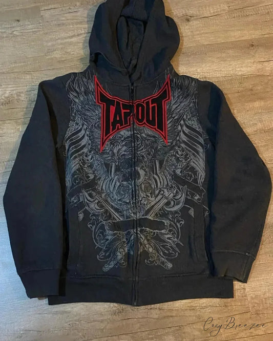 Letter Graphic Zipper Hoodie black 3 / S hoodies-241228