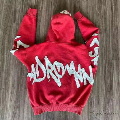 Letter Patch Vintage Zipper Hoodie hoodies-241228