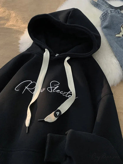 Letter Print Autumn Goth Style Hoodie Black / M(40-45KG) hoodies-241228