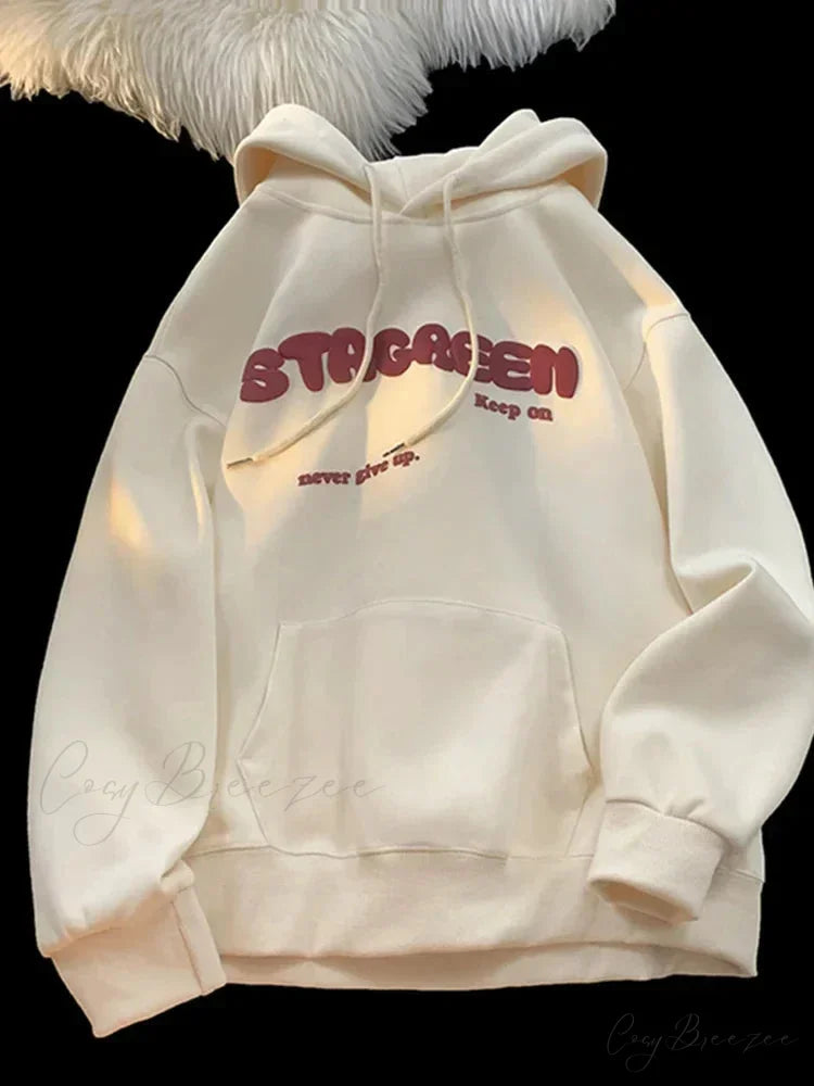 Letter Print Autumn Y2K Pocket Hoodie apricot / M(40-45KG) hoodies-241228