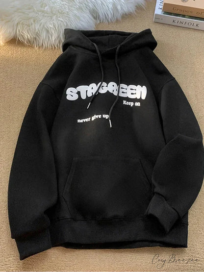 Letter Print Autumn Y2K Pocket Hoodie Black / M(40-45KG) hoodies-241228