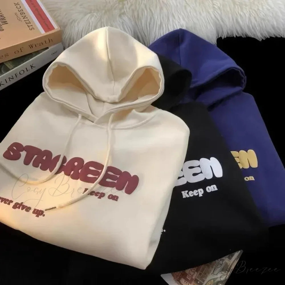 Letter Print Autumn Y2K Pocket Hoodie hoodies-241228