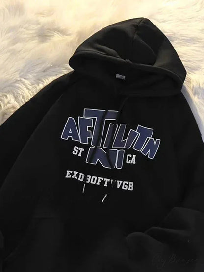 Letter Print Cotton Hoodie Black / M(40-45KG) hoodies-241228