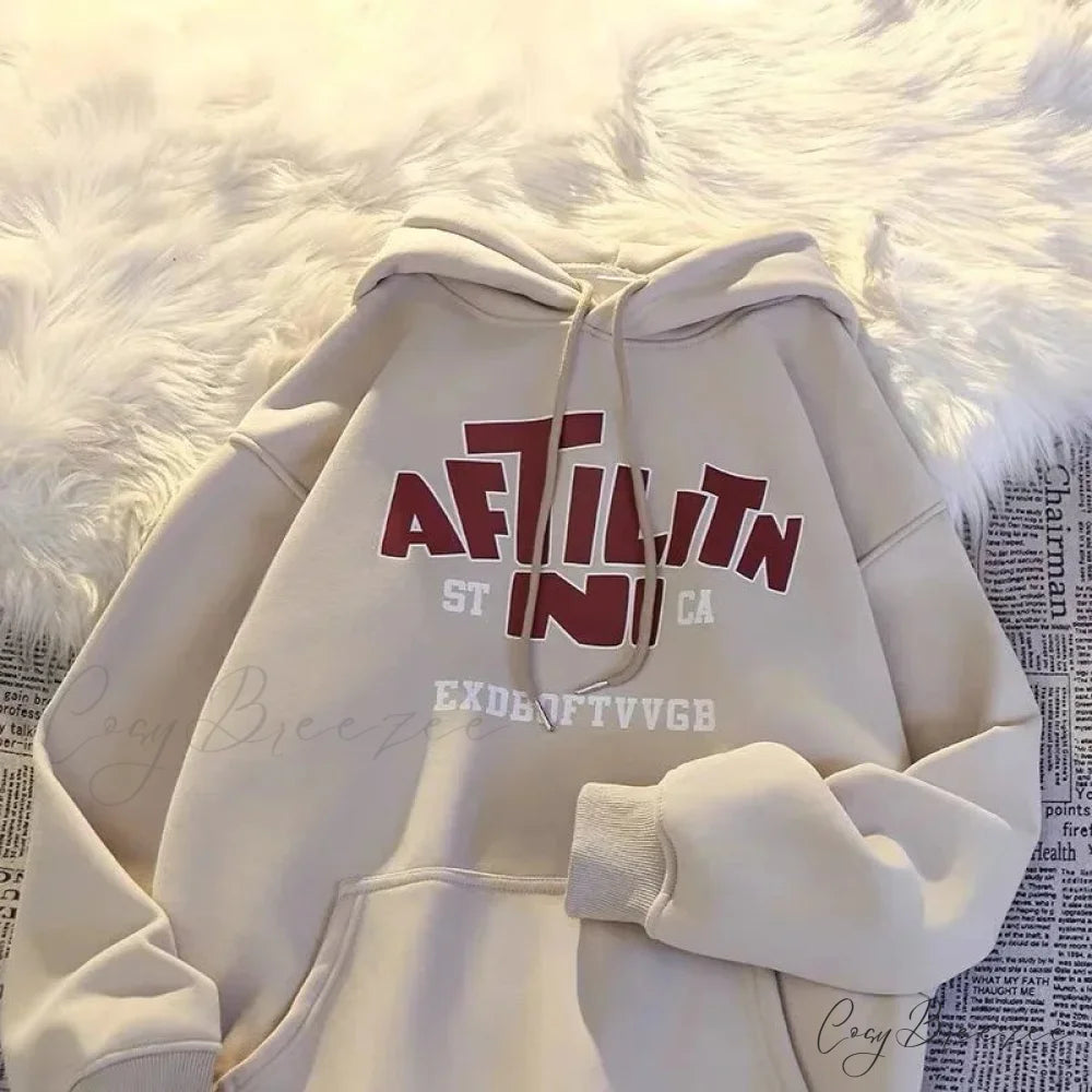 Letter Print Cotton Hoodie hoodies-241228