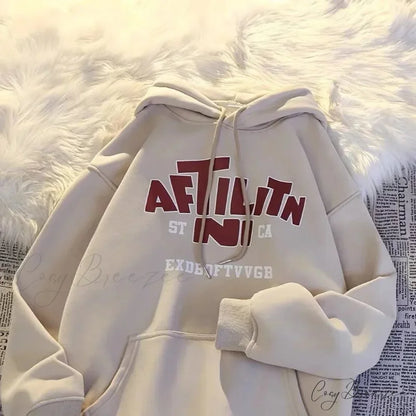 Letter Print Cotton Hoodie hoodies-241228