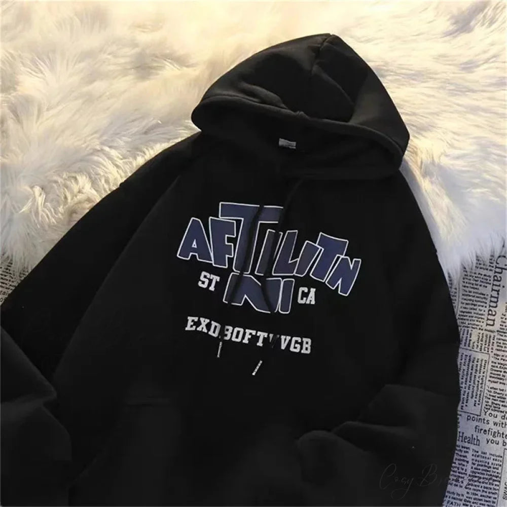 Letter Print Cotton Hoodie hoodies-241228