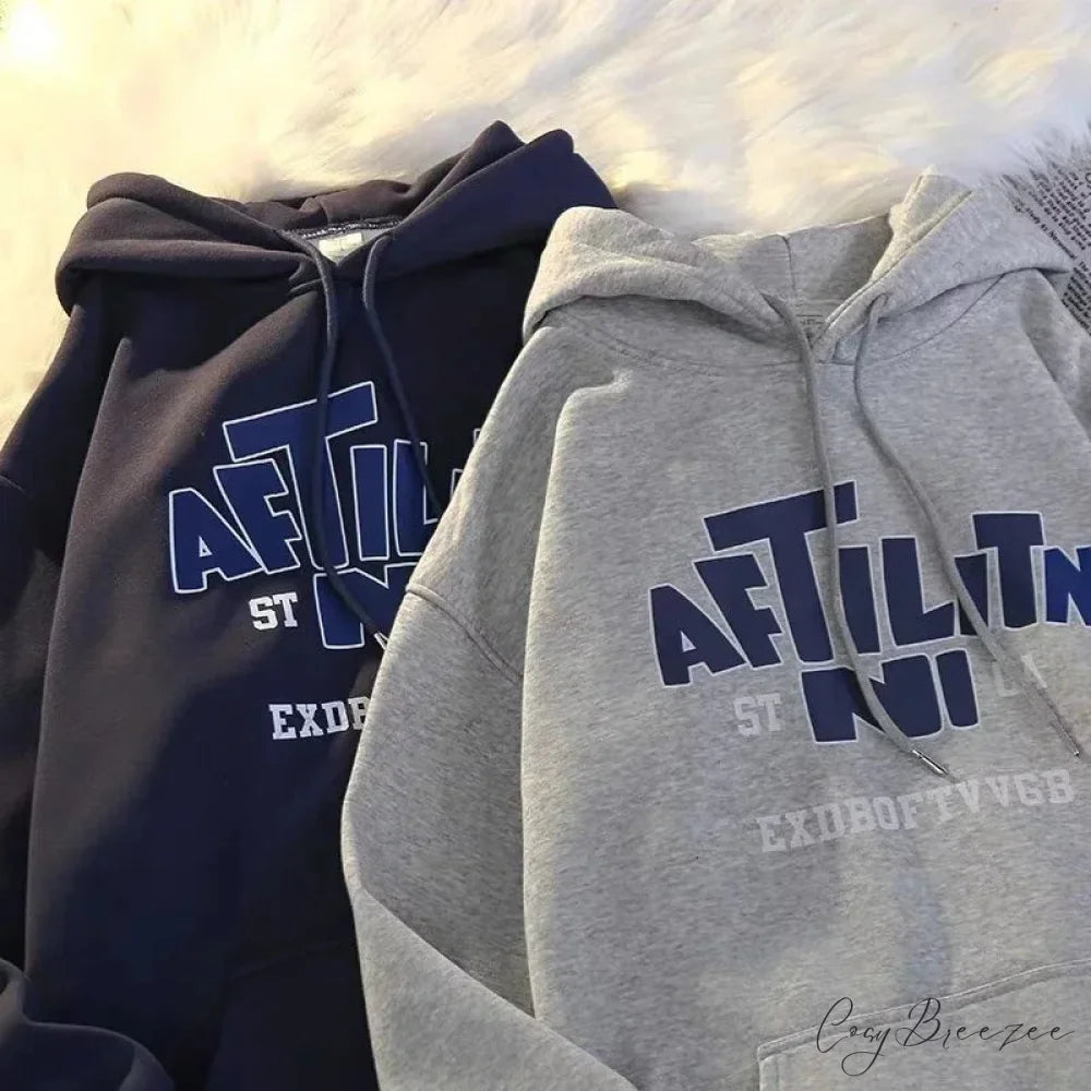 Letter Print Cotton Hoodie hoodies-241228
