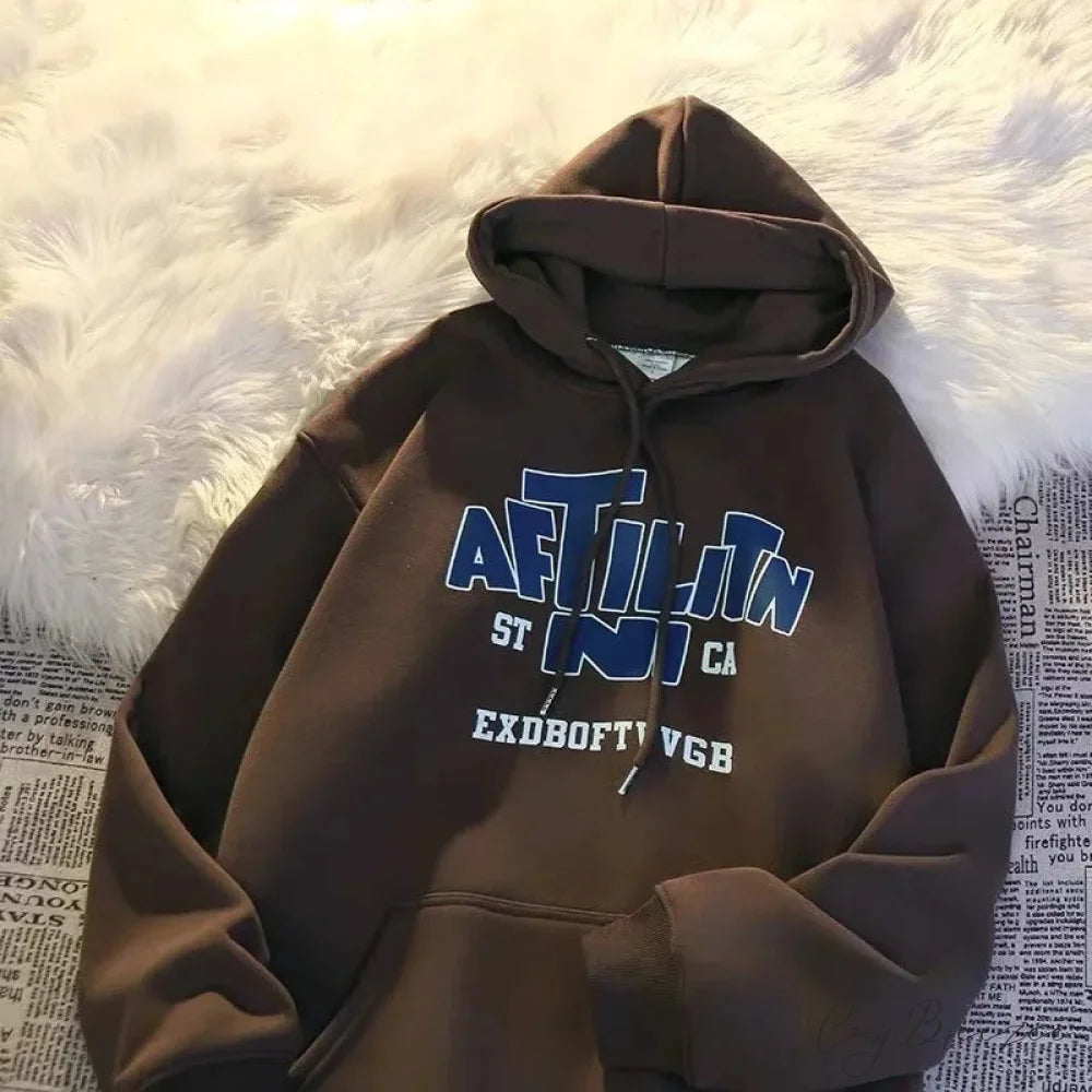 Letter Print Cotton Hoodie hoodies-241228