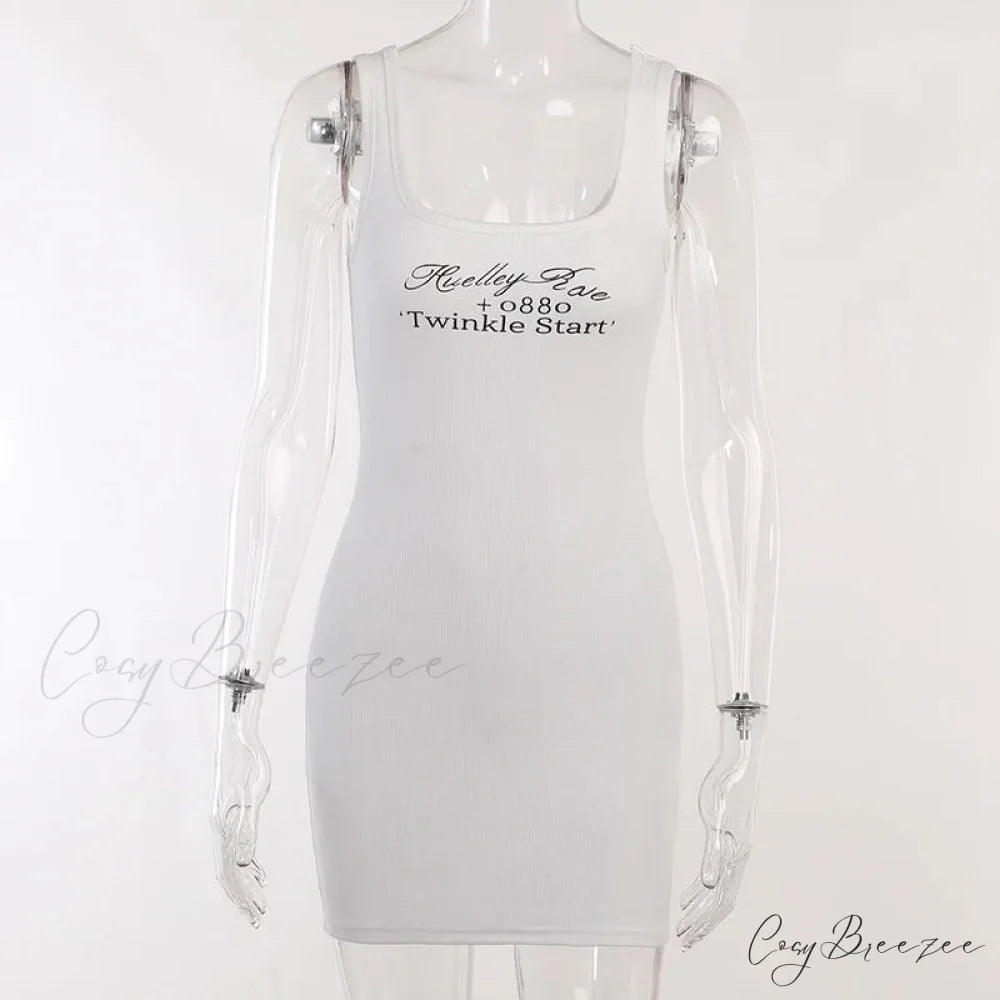 Letter Print Ribbed Tank Bodycon Mini Dress