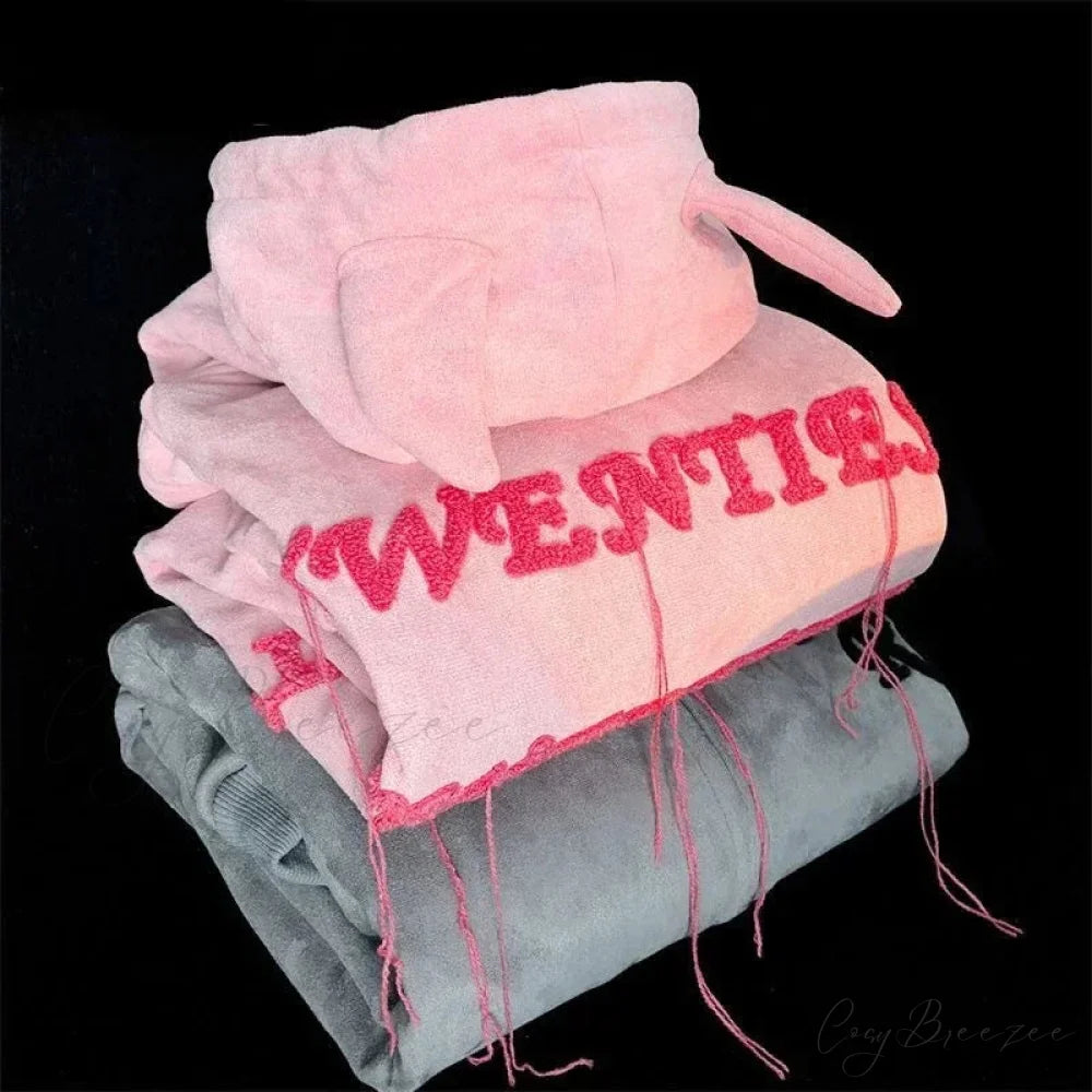 Letter Print Vintage Zipper Hoodie hoodies-241228