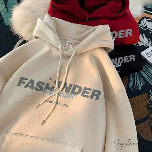 Letter Printed Winter Fleece Hoodie hoodies-241228
