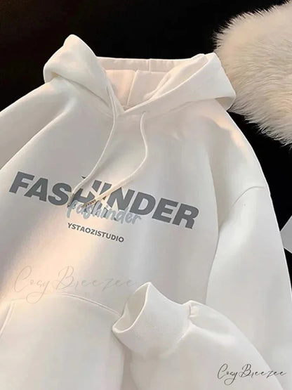 Letter Printed Winter Fleece Hoodie WHITE / M(40-45KG) hoodies-241228