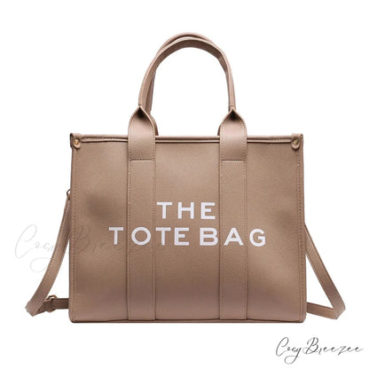 Letter Soft PU Leather Tote Shoulder Handbag Khaki / 35cm X 15cm X 28cm handbag-250126