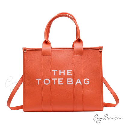 Letter Soft PU Leather Tote Shoulder Handbag Orange / 35cm X 15cm X 28cm handbag-250126