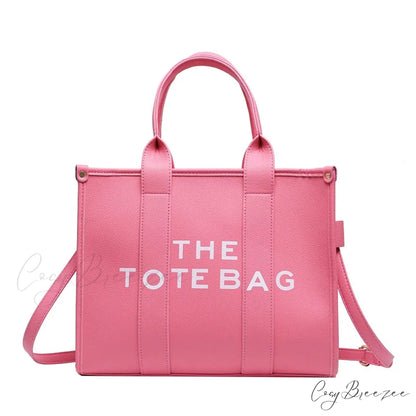 Letter Soft PU Leather Tote Shoulder Handbag Pink / 35cm X 15cm X 28cm handbag-250126