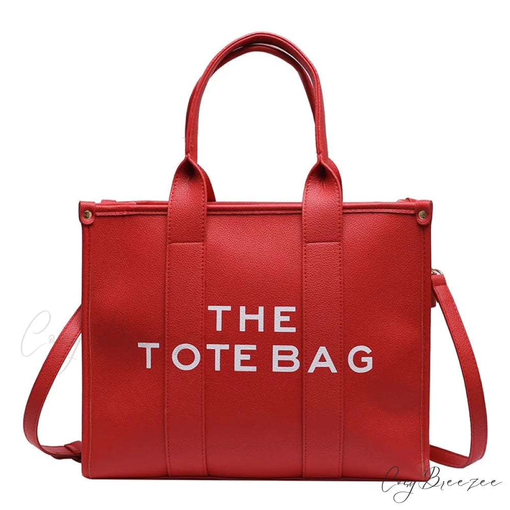 Letter Soft PU Leather Tote Shoulder Handbag Red / 35cm X 15cm X 28cm handbag-250126
