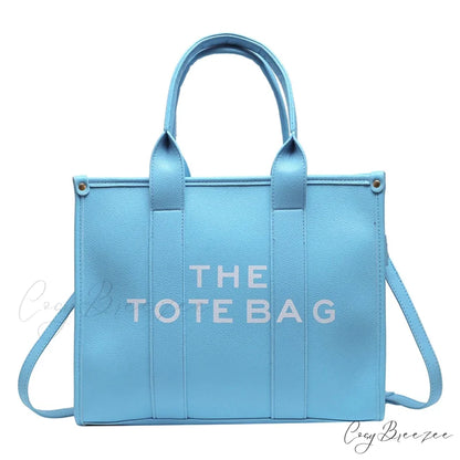 Letter Soft PU Leather Tote Shoulder Handbag SKY BLUE / 35cm X 15cm X 28cm handbag-250126