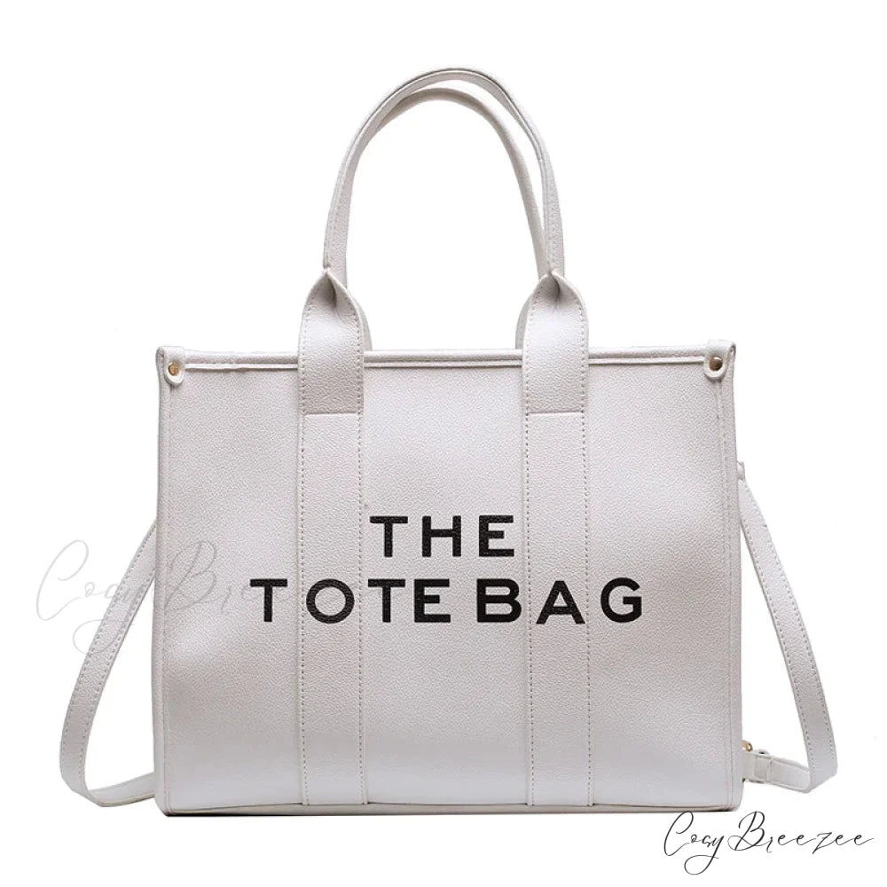 Letter Soft PU Leather Tote Shoulder Handbag WHITE / 35cm X 15cm X 28cm handbag-250126