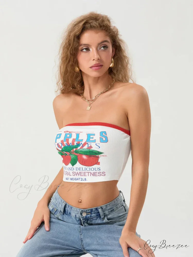 Letters Print Off-shoulder Sleeveless Wrap Tube Top croptop-250126