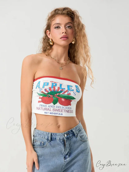 Letters Print Off-shoulder Sleeveless Wrap Tube Top croptop-250126