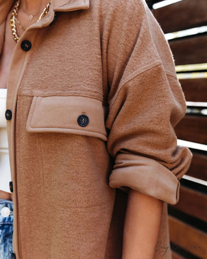 Lexie Cotton Blend Button Down Shirt Jacket - Camel
