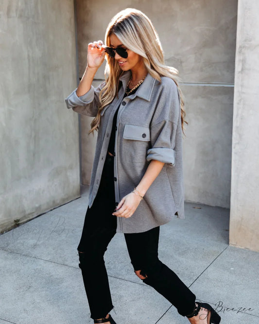 Lexie Cotton Blend Button Down Shirt Jacket - Charcoal