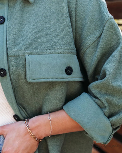 Lexie Cotton Blend Button Down Shirt Jacket - Forest