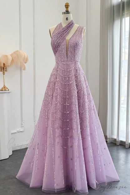 Lifelong Romance Beaded Trendy Sequin Halter Maxi Dress