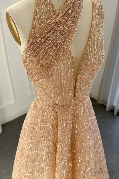 Lifelong Romance Beaded Trendy Sequin Halter Maxi Dress