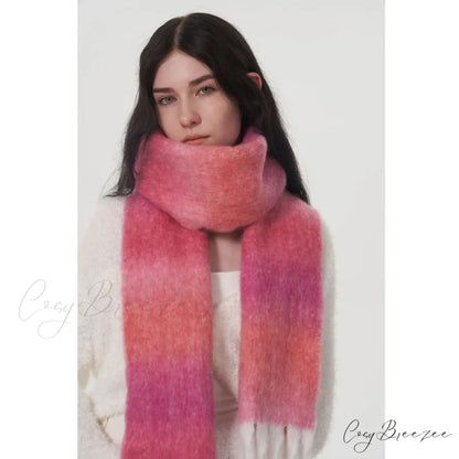 Light Luxury Gradient Color Wool Striped Fringed Mohair Scarf