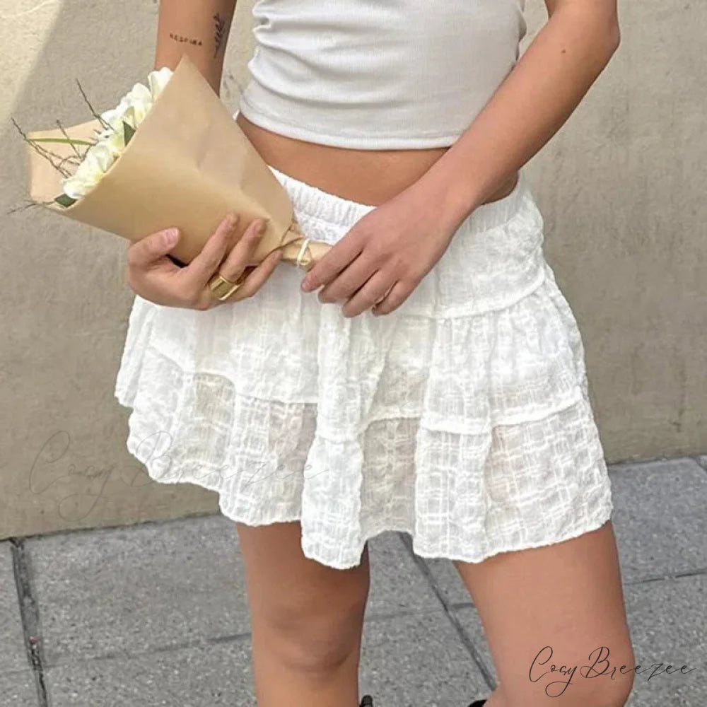 Light Plaid Elastic Waist Skirt WHITE / S skirts-250223