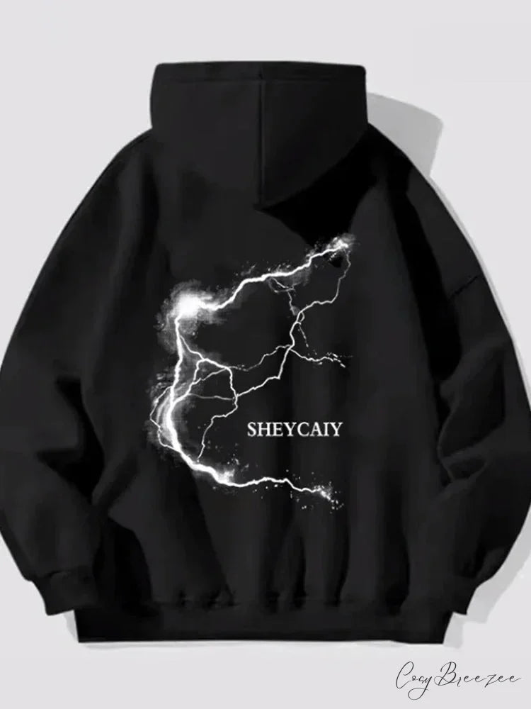 Lightning Graphic Hip Hop Fleece Hoodie Black / M(40-50KG) hoodies-241228