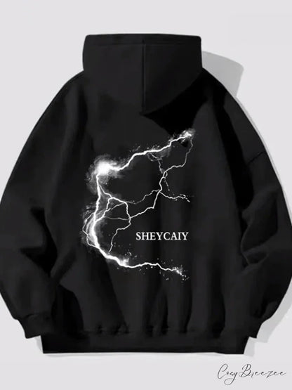 Lightning Graphic Hip Hop Fleece Hoodie Black / M(40-50KG) hoodies-241228