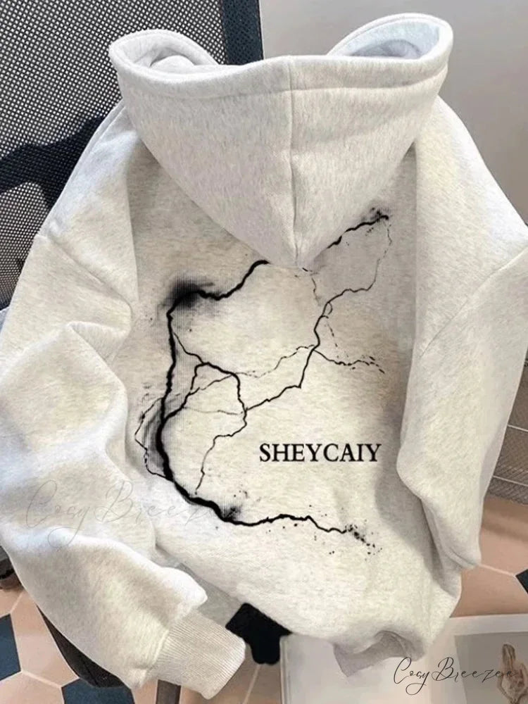 Lightning Graphic Hip Hop Fleece Hoodie GRAY / M(40-50KG) hoodies-241228