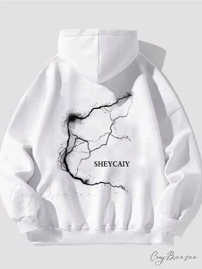 Lightning Graphic Hip Hop Fleece Hoodie WHITE / M(40-50KG) hoodies-241228