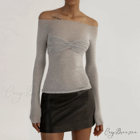 Lightweight T-Shirt Fashion See-Through Neck Women’s Top Grey / S