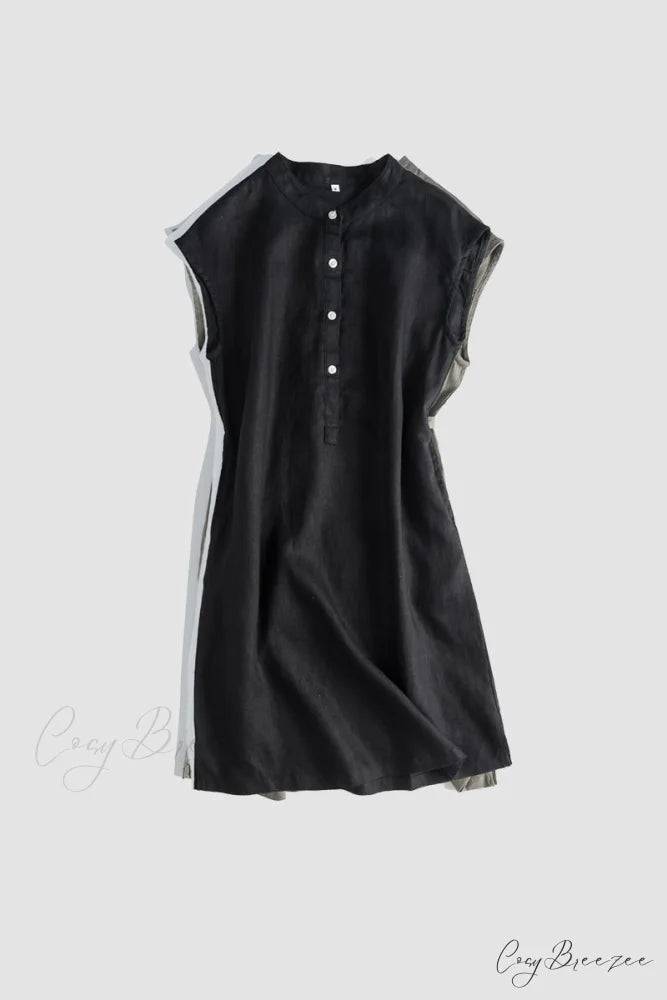 Linen Daisy Dress Black / S