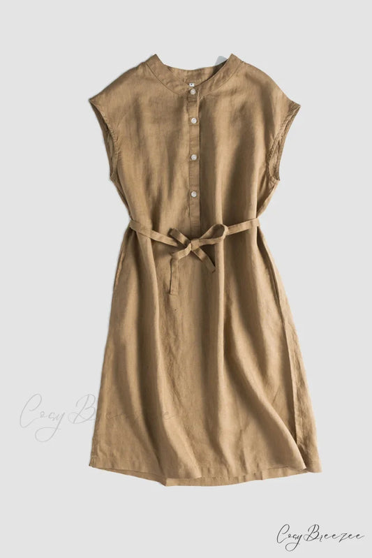 Linen Daisy Dress Khaki / S