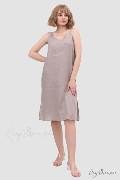 Linen Slip Dress with Daisy Embroidery