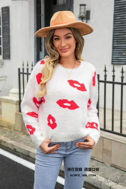 Lip Fur Crochet Work Sweater White / S swraters-241228
