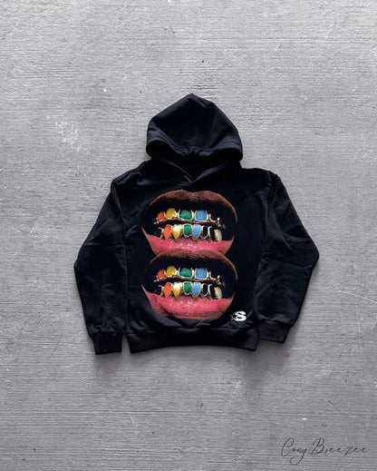 Lip Graphic Oversized Hoodie black / S hoodies-241228
