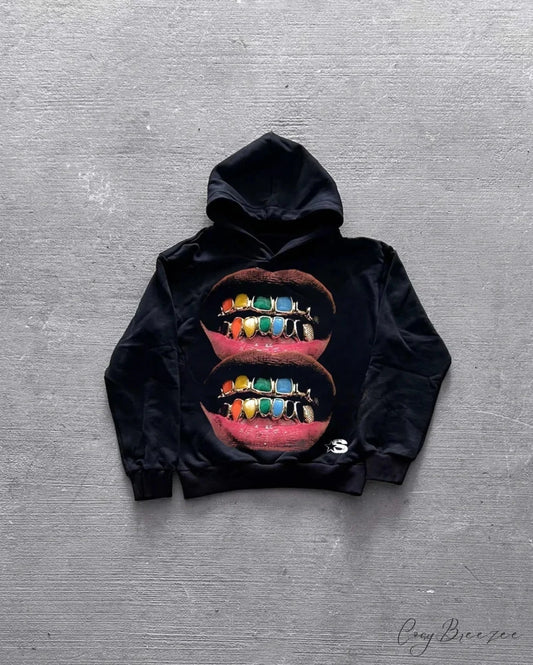 Lip Graphic Oversized Hoodie black / S hoodies-241228