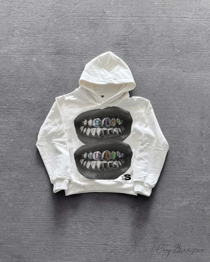 Lip Graphic Oversized Hoodie white / S hoodies-241228
