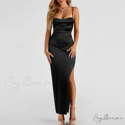 Lola High Slit Charming Satin Dress 2 Black / S