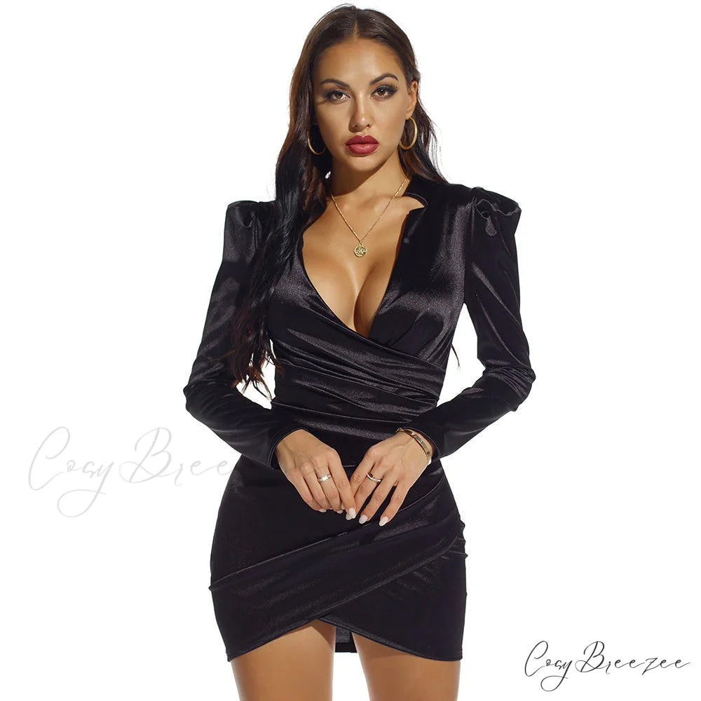 Lola Long Sleeve Charming Deep V Mini Dress