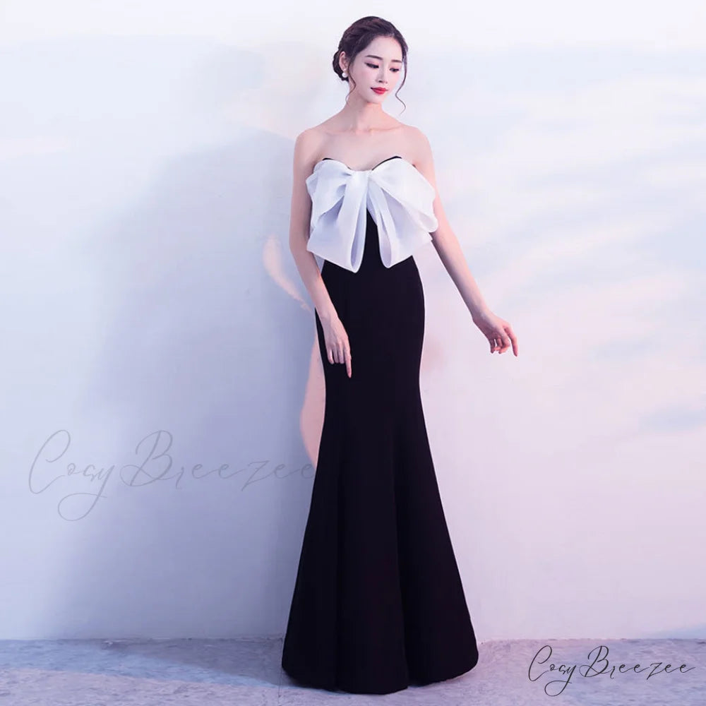 Lola Off-the-shoulder tube Charming top slim fishtail skirt BLACK AND WHITE / XS