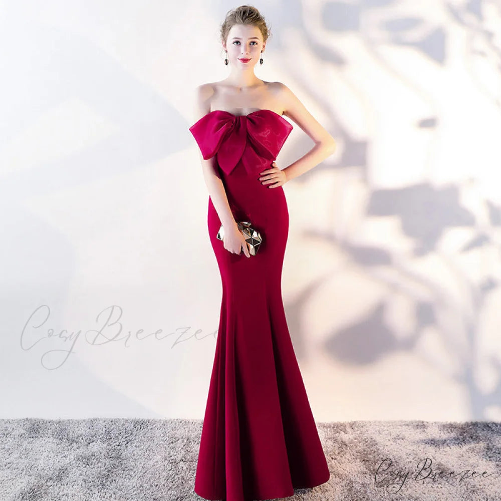 Lola Off-the-shoulder tube Charming top slim fishtail skirt BURGUNDY / XS