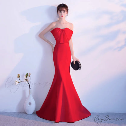 Lola Off-the-shoulder tube Charming top slim fishtail skirt RED / XS